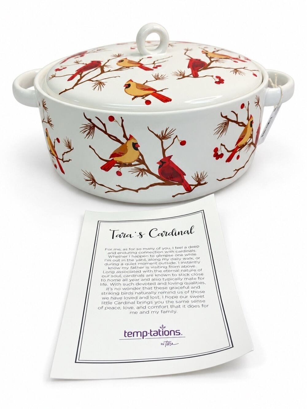 Temp-tations by Tara Cardinal 3 Qt Covered Casserole Dish Lid Seasonal Birds